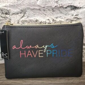 ~NWT Ruby + Cash 'ALWAYS HAVE PRIDE' Makeup Pencil Case Pouch 8" x 5.5" Black